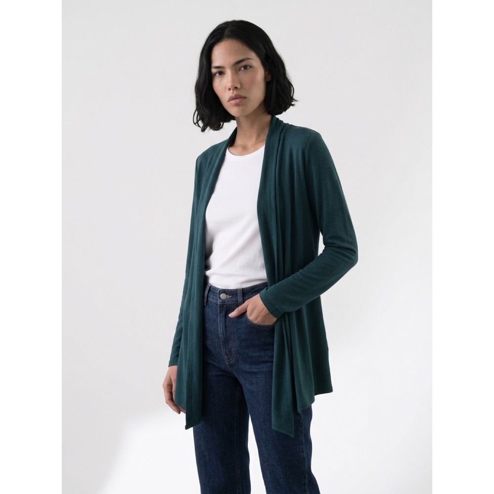 41 Hawthorn Dark Teal Green Open Front Draped Cardigan Large Minimalist Basic
